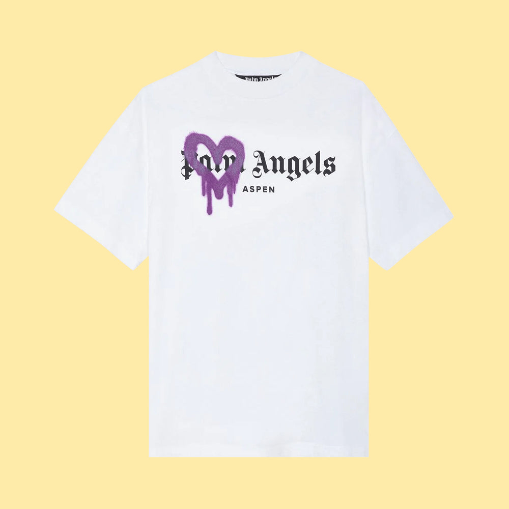 Palm Angels Aspen Heart Sprayed Logo T-Shirt White/Purple/Black