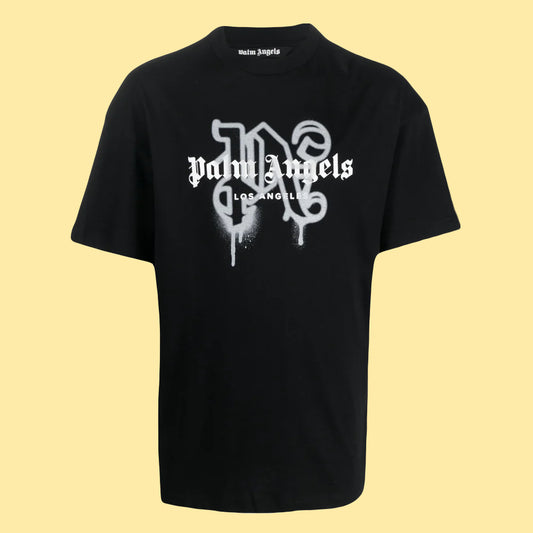 Palm Angels Los Angeles Sprayed Monogram Logo T-Shirt - Black/White