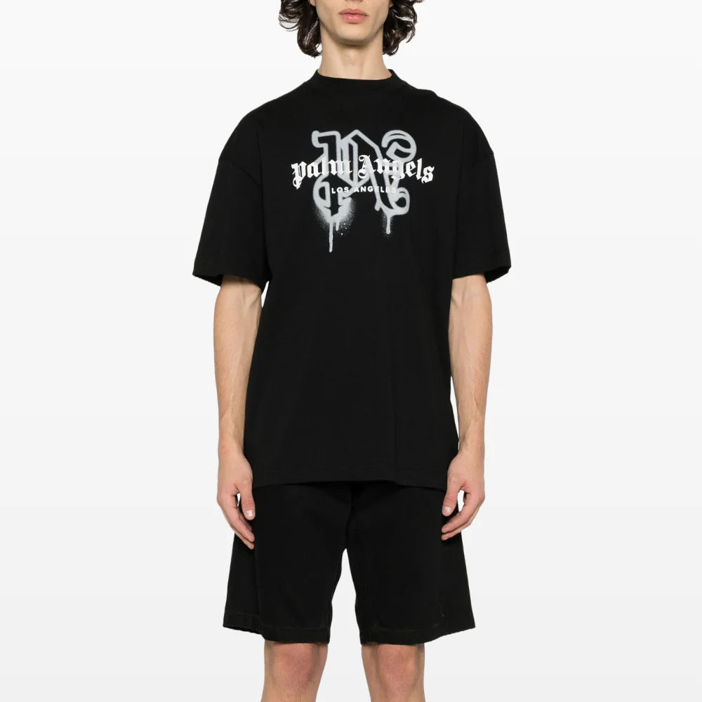 Palm Angels Los Angeles Sprayed Monogram Logo T-Shirt - Black/White