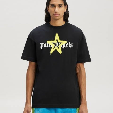 Palm Angels Star Sprayed T-Shirt - Black/Yellow