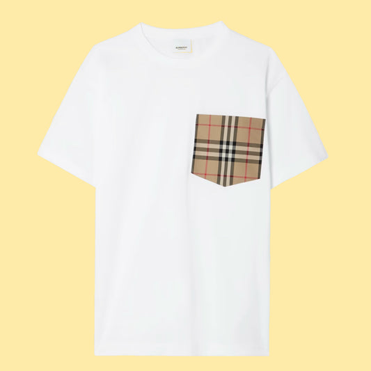 Burberry Check Pocket Cotton Oversize T-Shirt - White