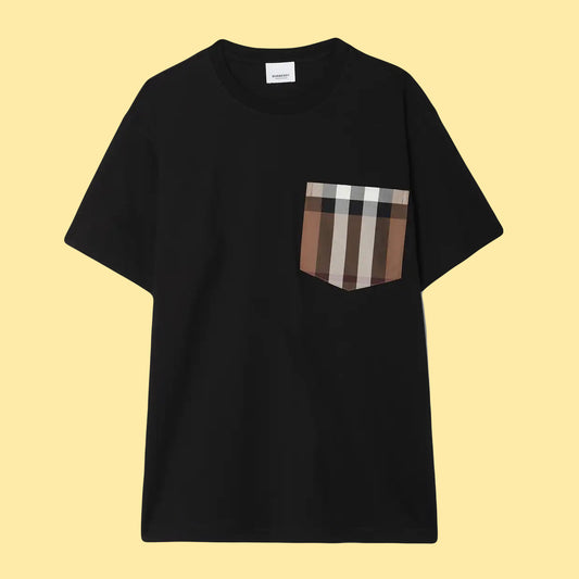 Burberry Check Pocket Cotton Oversize T-Shirt - Black