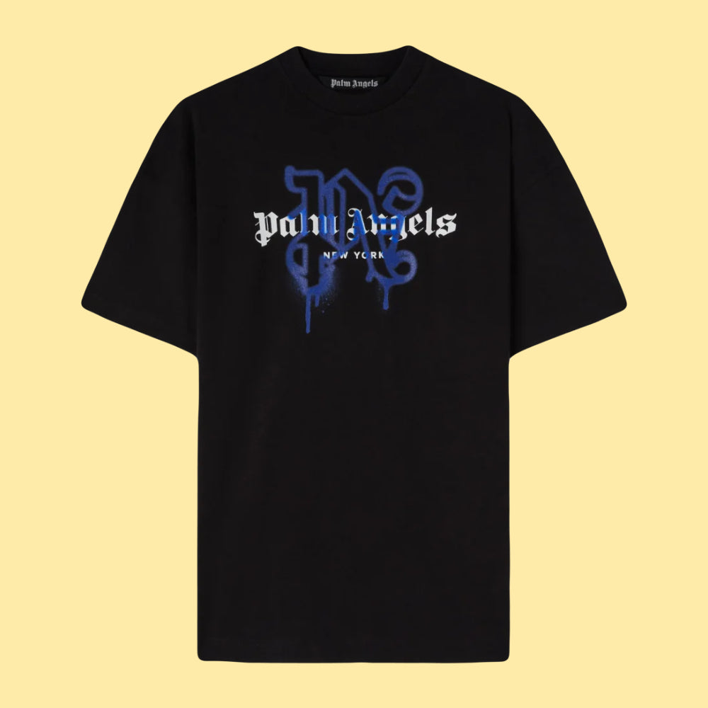 Palm Angels New York Sprayed Monogram Logo T-Shirt - Black/Blue