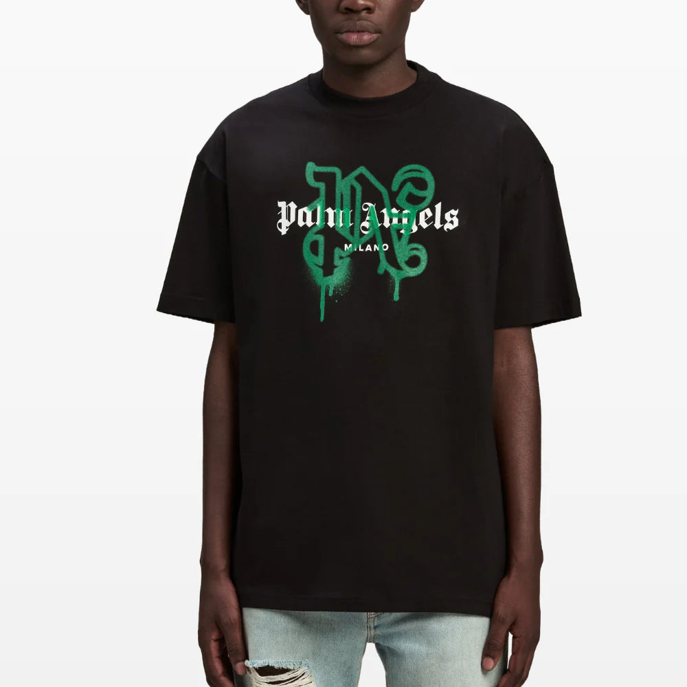 Palm Angels Milano Sprayed Monogram Logo T-Shirt - Black/Green