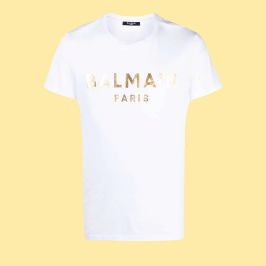 Balmain Logo Print T-shirt - White/Gold