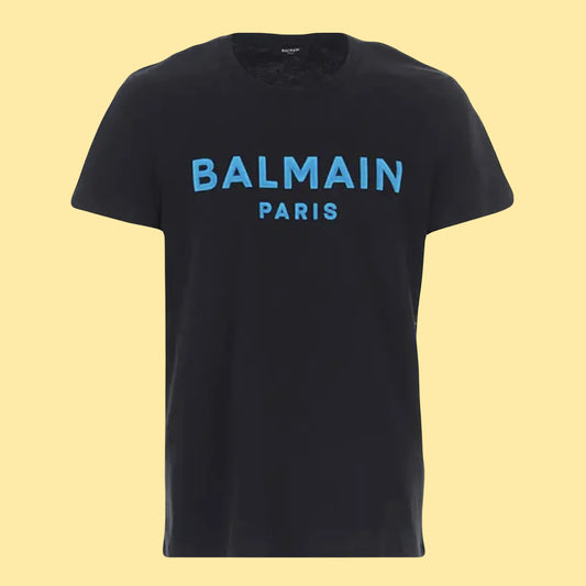 Balmain Flocked Logo T-shirt - Black/Blue