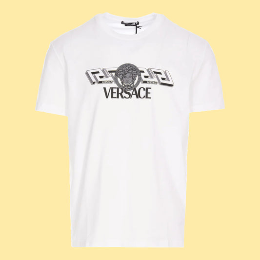 Versace La Greca Logo Print T-shirt - White/Grey/Black