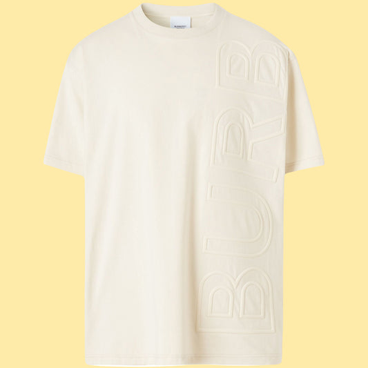 Burberry Logo Embossed T-Shirt - Cream